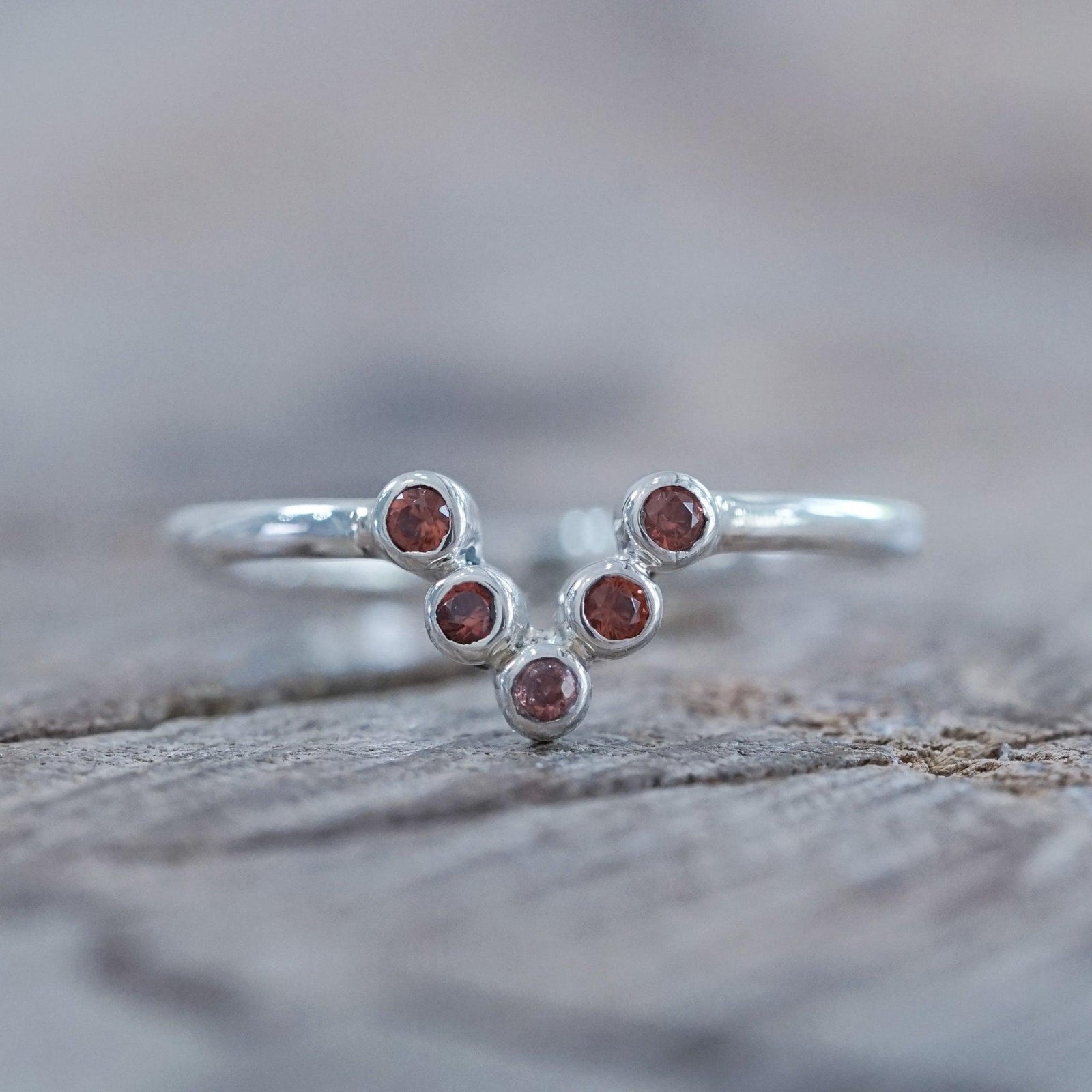 V-shaped Five Garnet Nesting Ring - Gardens of the Sun | Ethical Jewelry