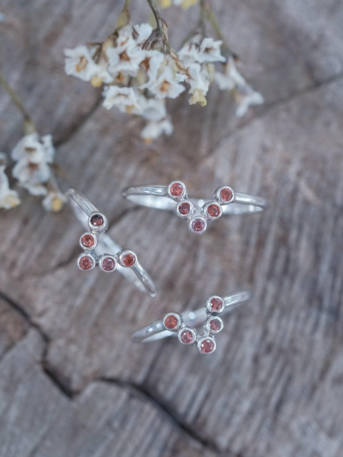 V-shaped Five Garnet Nesting Ring - Gardens of the Sun | Ethical Jewelry