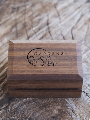Wide Double Ring Box in Walnut - Gardens of the Sun | Ethical Jewelry