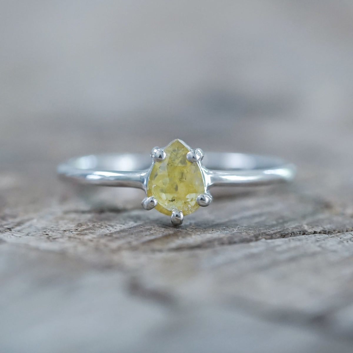 Yellow Pear Diamond Ring in White Gold - Gardens of the Sun | Ethical Jewelry