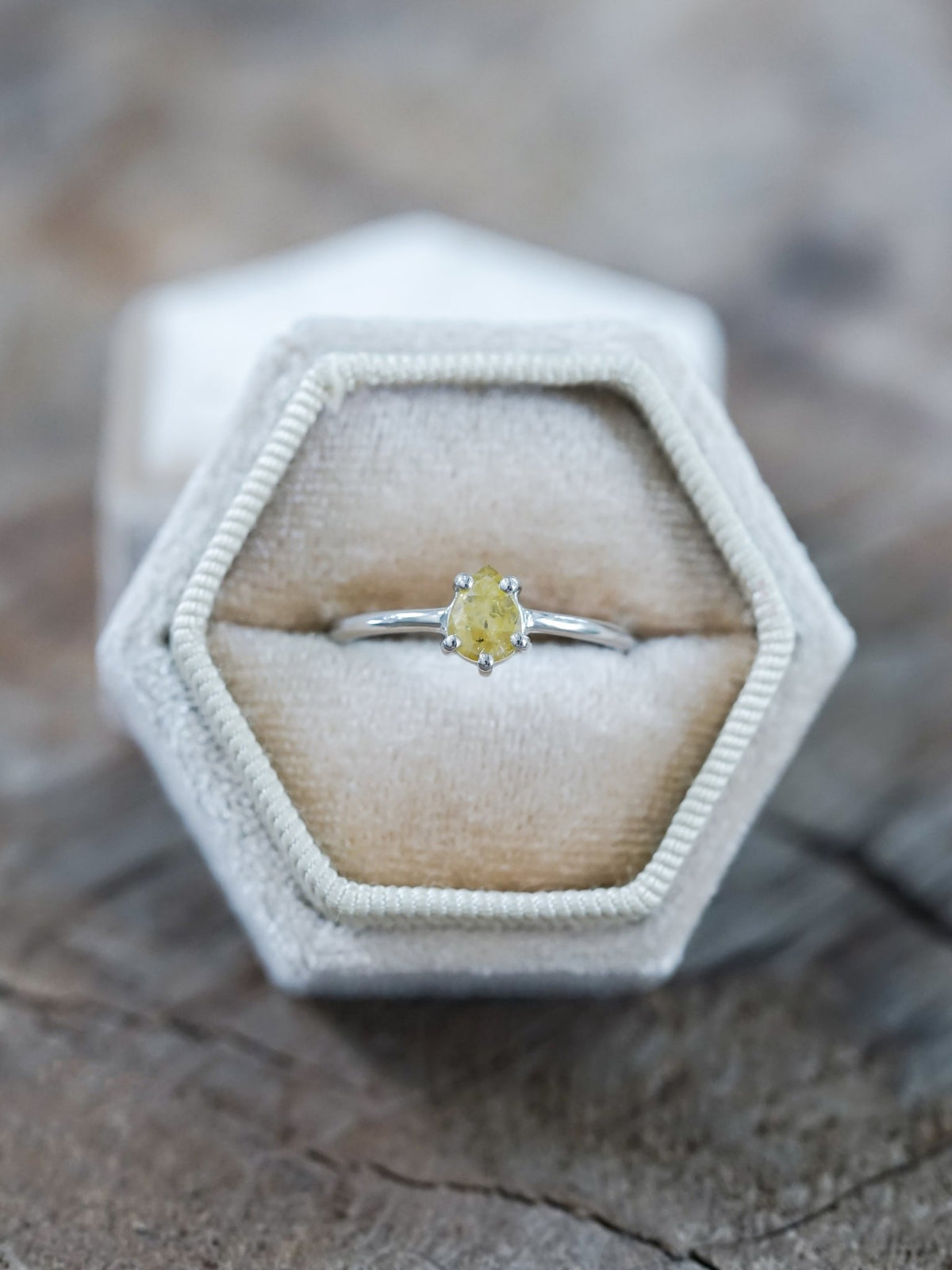 Yellow Pear Diamond Ring in White Gold - Gardens of the Sun | Ethical Jewelry