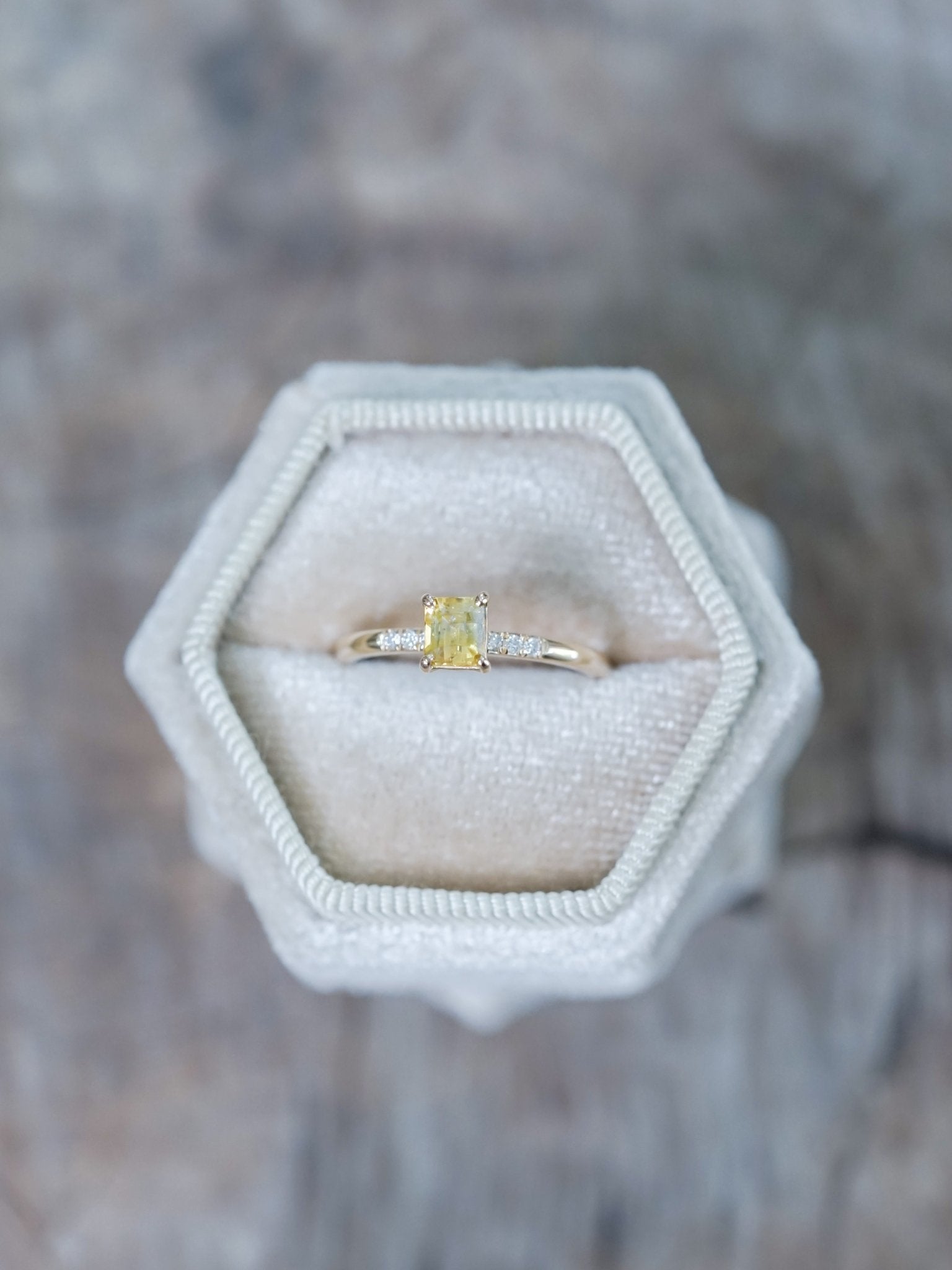 Engagement Ring Yellow Stone Three Stone Radiant Cut Ring